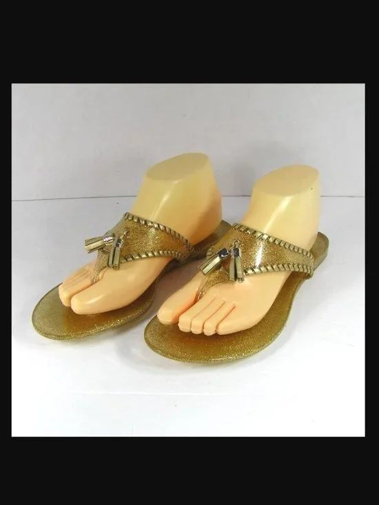 JACK ROGERS Size 9 Alana Gold Glitter Jelly Sandals