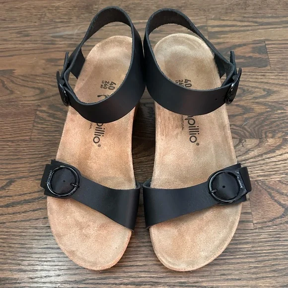 Birkenstock Black Leather Two-Strap Sandals