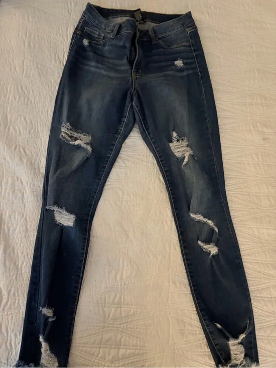 Rewash Dark Blue Distressed Women's Skinny Jeans