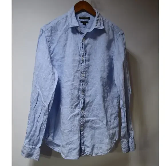 Banana Republic 100% Linen Light Blue Long Sleeve Button Front Shirt Men's Med