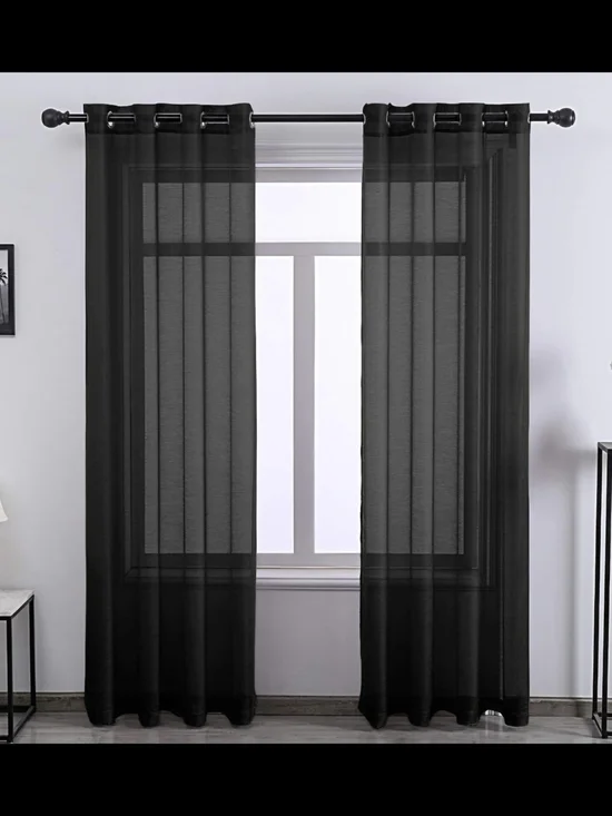 Black Sheer Grommet Window Panel Pair