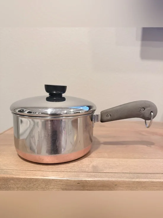 Vintage Revere Ware 1¼ Qt Copper Clad Stainless Saucepan w/ Lid 1801