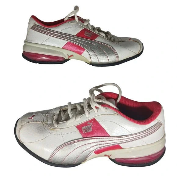 Puma Turin‎ Sport Lifestyle Shoes Sneakers White Pink Silver Girls US 2.5