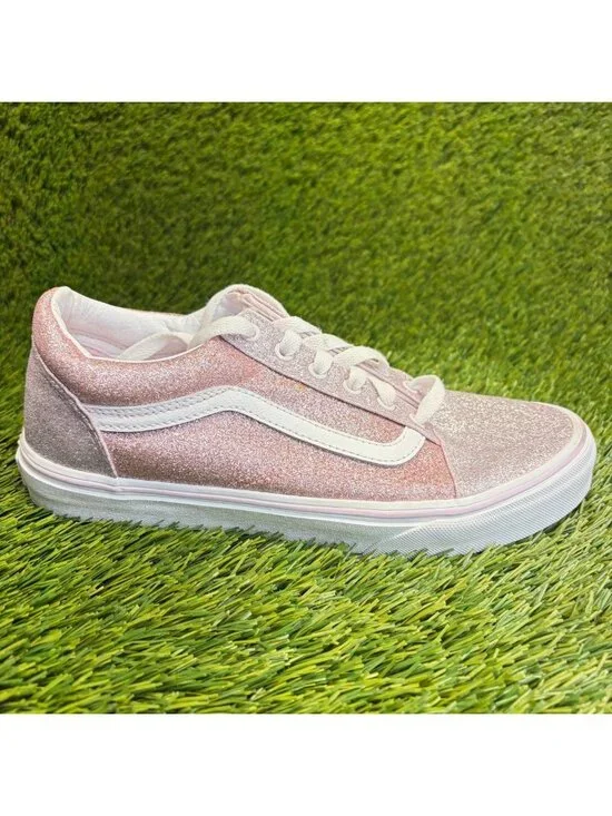 Vans Old Skool Girls Size 6.5Y Pink Glitter Athletic Skateboard Shoes Sneakers