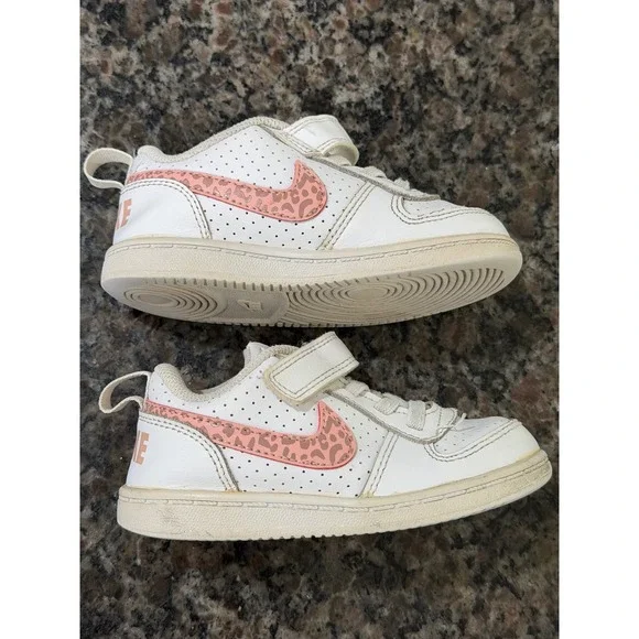Nike Court Borough Low 2 White Pink Leopard Print Toddler Shoes 8C 870030-101