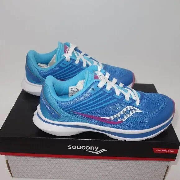 NEW Saucony Kinvara 12 Sneakers Lace Up Running Shoes Blue Pink Big Girl's 7