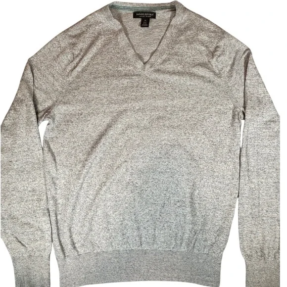 Banana Republic Luxury Blend Grey V-Neck Sweater Silk Cotton Cashmere‎ Mens Med