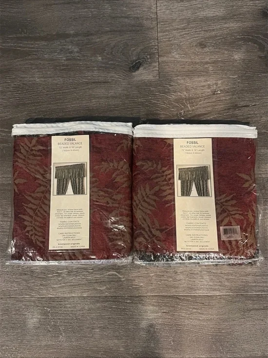 Fossil Beaded Valance in Deep Red with Olive Accents