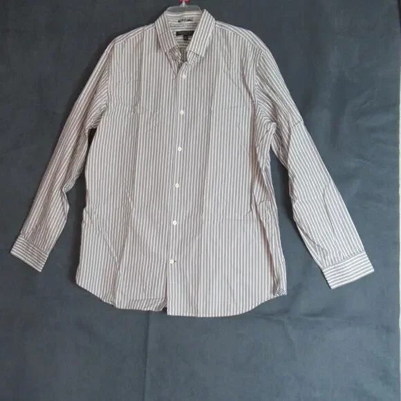 Banana Republic Shirt Mens XL Gray White Striped Camden Fit Button Up Preppy