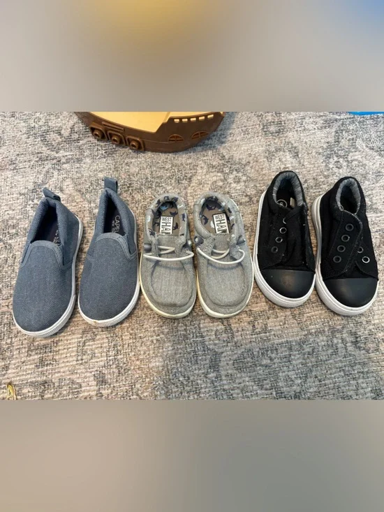 Kids Canvas Slip-On and Lace-Up Shoe Bundle - Gray and Black