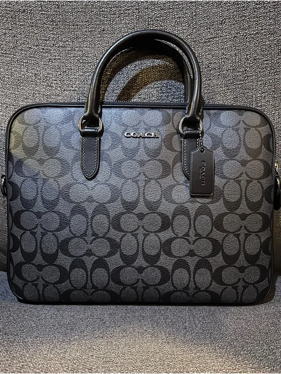 Coach Liam Slim Briefcase Laptop Bag Black/Charcoal Signature