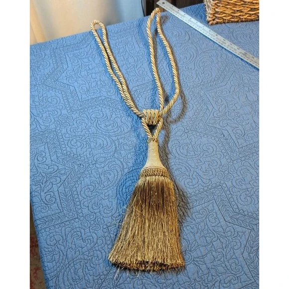 Large Decorative Curtain Tassel Tieback Gold Rope Fringe Drapery Holdback 29 In