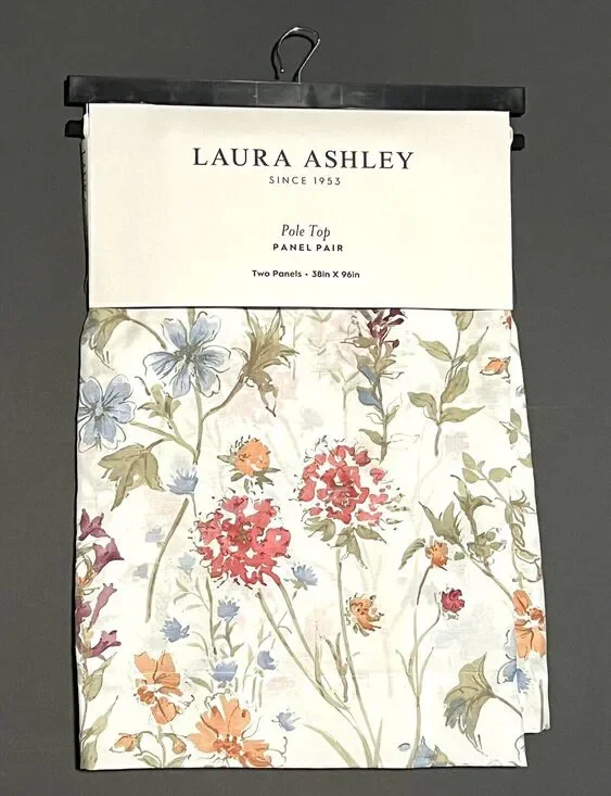 LAURA ASHLEY Wild Meadow Floral Window Curtains 2 Panels 38x96” Orange Blue Pink