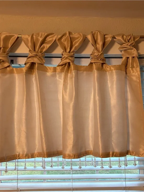 Elegant Gold Window Valance with Beaded Trim - Brand Unspecified