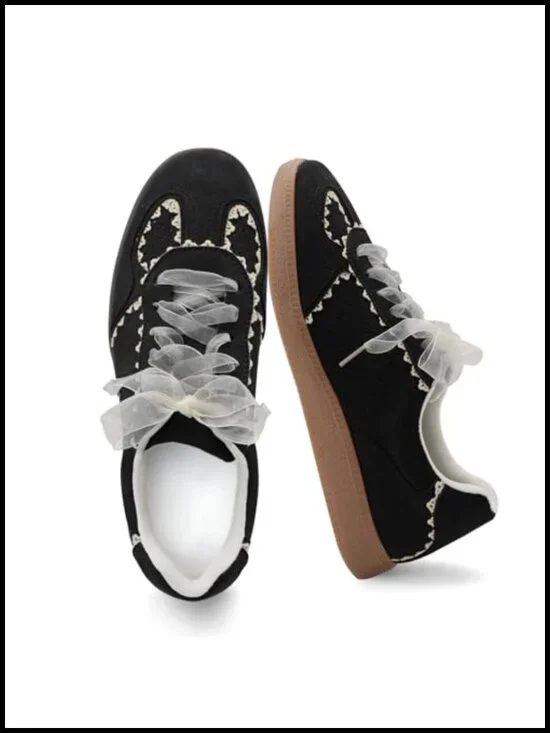 Lace Fashion Ballet Sneakers – Crochet Ribbon Lace-Up Casual Spring Shoes