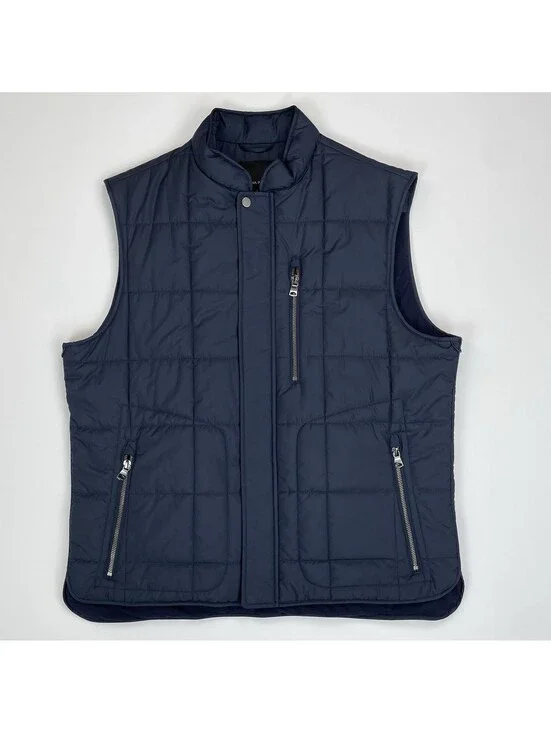Banana Republic Mens Modular Quilted Puffer Vest Navy Blue Full Zip Pockets L