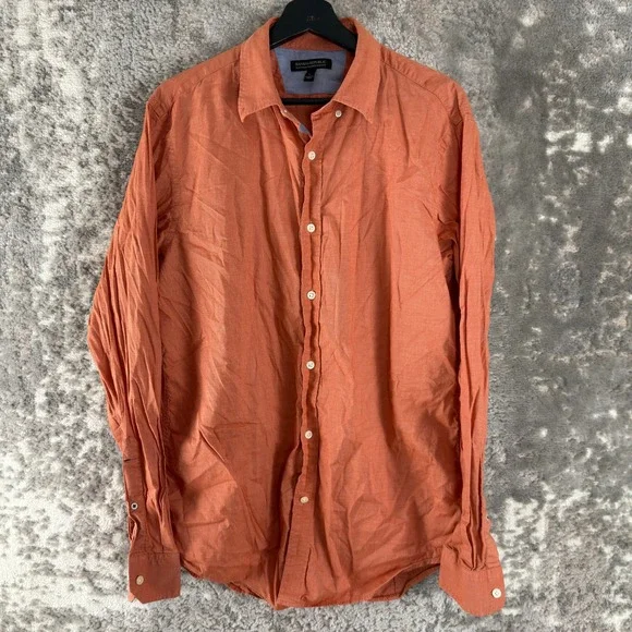 Banana Republic Sz L Soft Wash Tailored Slim Fit Button Down Shirt Orange LS Men