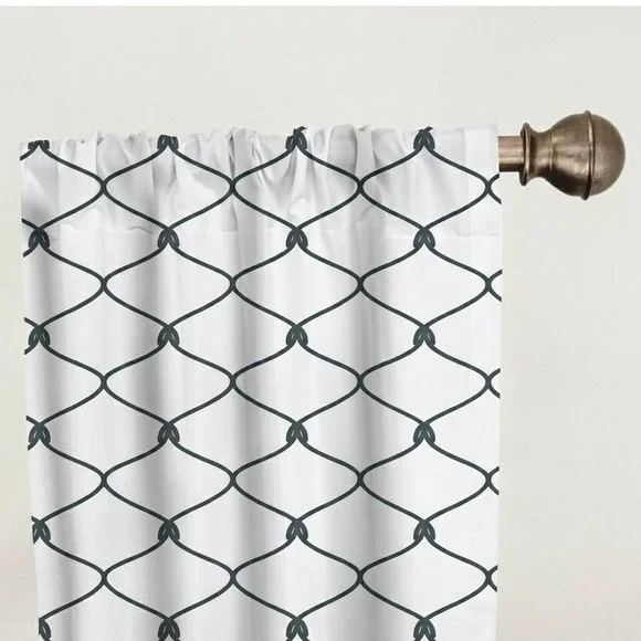 Premium White Black Geometric Knot Microfiber 2-Panel Window Curtains 56x84
