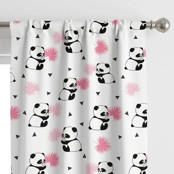 Ambesonne Panda Window Curtains 2-Panel Set 56x63 Pink Palm Leaf Microfiber NEW