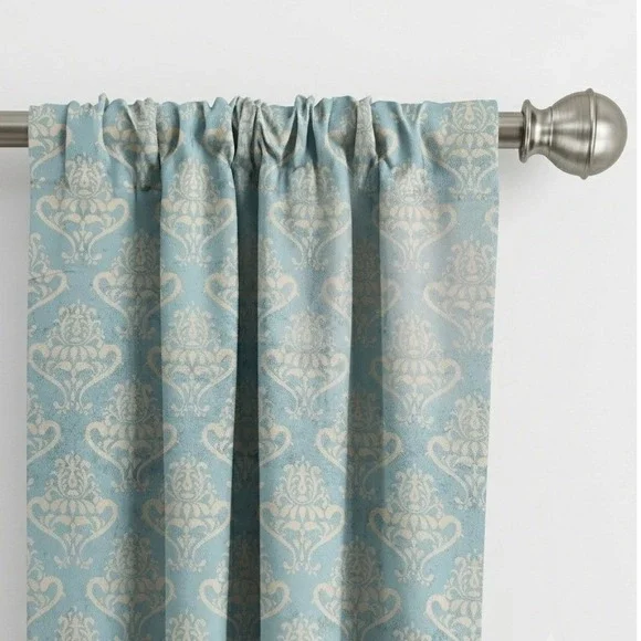 Ambesonne Blue Damask Premium Window Curtains 2 Panel Set Rod Pocket 56x84