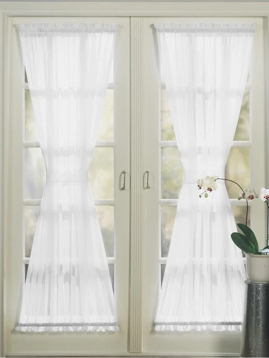 TWO No. 918 Emily White Sheer Voile Rod Pocket Door Panel 59x72 Solid