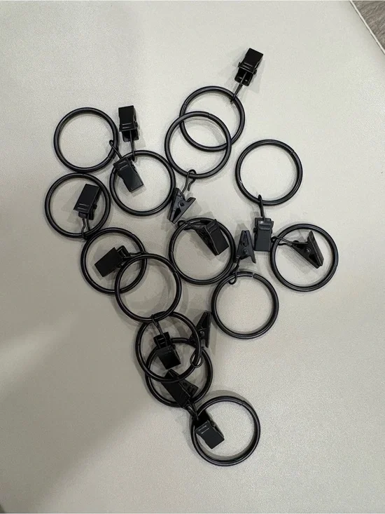Set of Black Curtain Rings with Clips