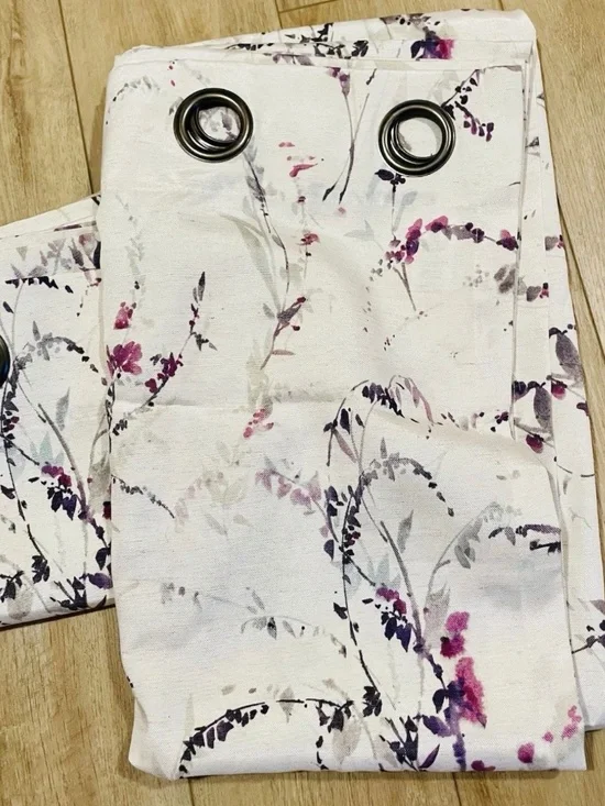 Lot Of 2 Peri Cream Purple Watercolor Floral Grommet Curtain Panels 50