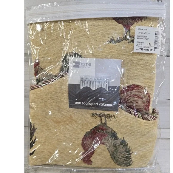 Phinney Home Collection Rooster Tapestry Scalloped Valance 50x20 Multi Color NEW