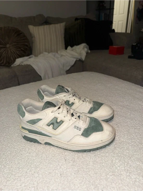 New Balance 550 Cream and Sage Green Low-Top Sneakers