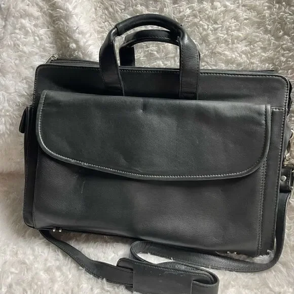 Bellino Black Soft Leather Business office Bag Adjustable Strap