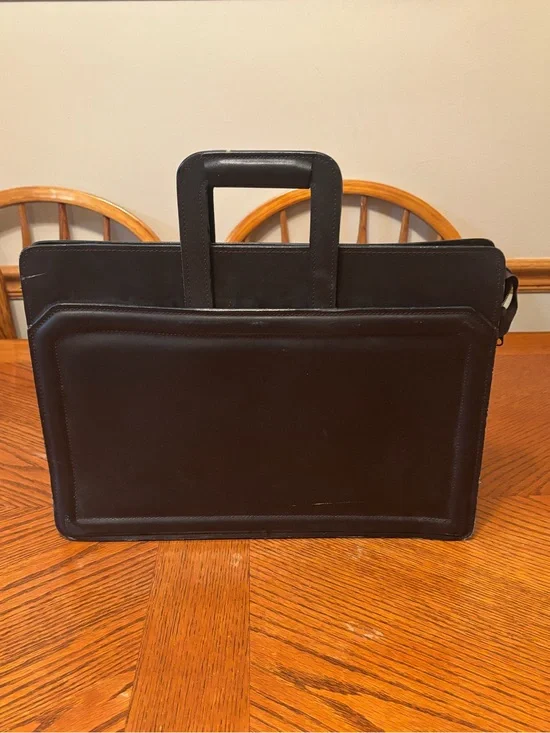 Vintage Dark Brown Leather Briefcase Retractable Handles Laptop Bag