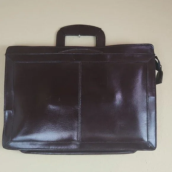 Vintage HIT Briefcase retractable with‎ extra 4 pockets genuine leather brown