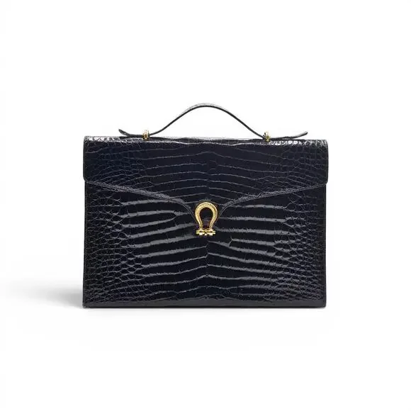 Bally International Black Crocodile Skin Briefcase Bag Vintage Made in Italy