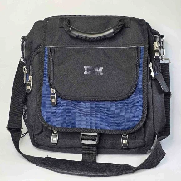 Vintage IBM Briefcase Laptop PC Shoulder Messenger Black Blue Employee Bag Rare
