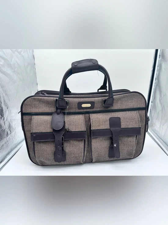 VINTAGE 1980s Leather-Trim Brown Travel Briefcase - Men