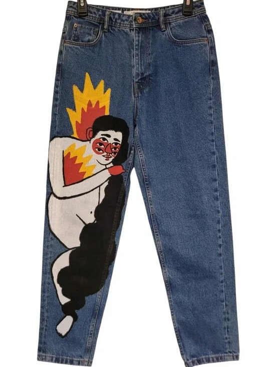 Zara x Ricardo Cavolo Handpainted Artistic Mom Jeans Size US 4 Measures 28x27