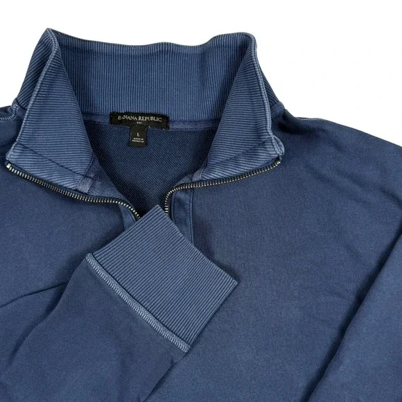 Banana Republic Mens Large Navy Blue Quarter Zip French Terry Cotton Sweatshirt