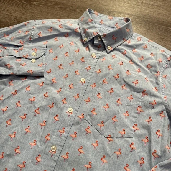Banana Republic Shirt Mens Medium Flamingo All Over Print Luxe‎ Poplin Pocket