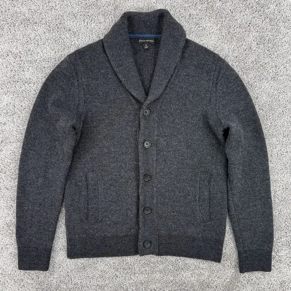 Banana Republic Merino Wool Cardigan Men's M Gray Shawl Collar Heavyweight