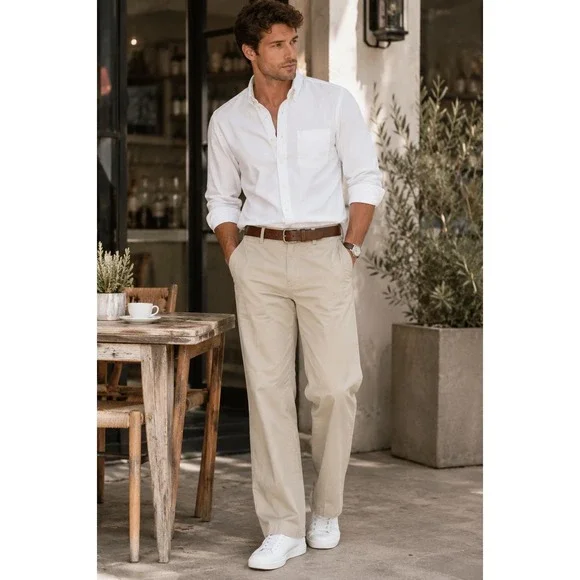 Banana Republic Khaki Wide Leg Pants 32x30 Beige Cotton Casual Dress Trousers