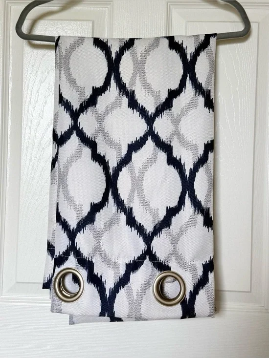 Decorative Navy and White Geometric Grommet Curtain 2 Panels