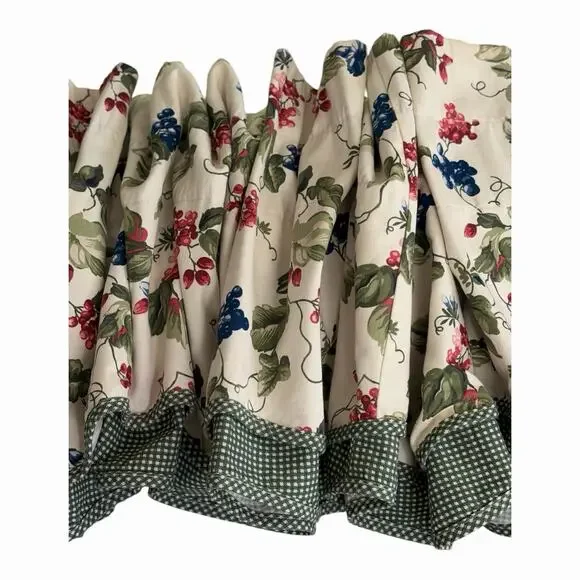 Vintage 4 Waverly Valances ORCHARD TRAIL Red Berries Scalloped Green Gingham 74”