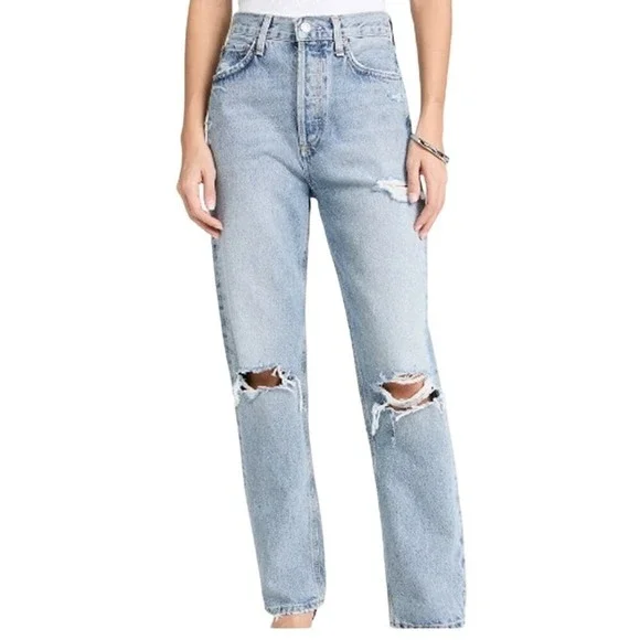 Agolde Women's Distressed 90s High Rise Straight Leg Jeans Size 25