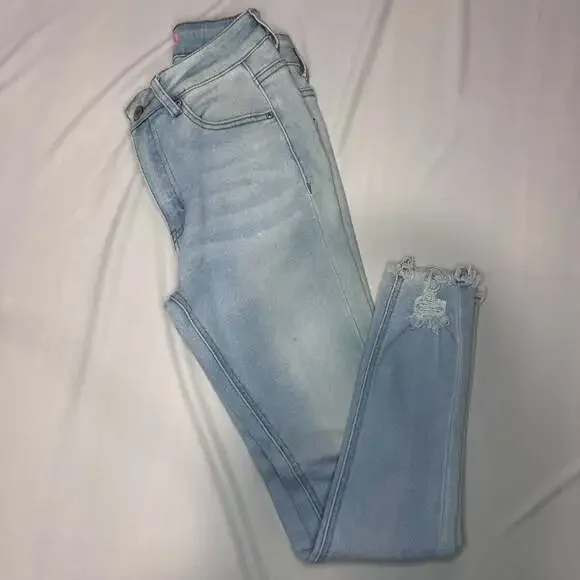 Bamboo Original Denim Light Wash Distressed Raw Hem Skinny Jeans