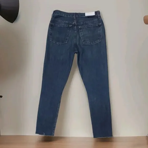 Re/Done Original Womens high rise Ankle Crop Stretch button fly jeans 28(29×27)