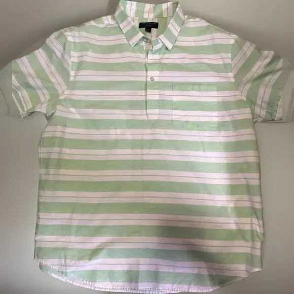 Banana Republic Shirt‎ Mens XL Standard Fit Green/White Short Sleeve Button Up