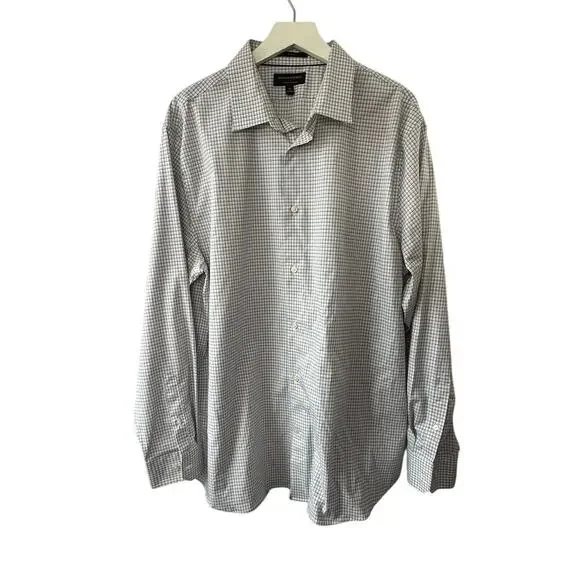 Banana Republic Wrinkle Resistant Slim Fit Gray Check Button Down Shirt XL