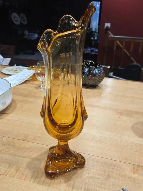 Vintage MCM Viking Amber Epic Drape Swung Vase 12.5