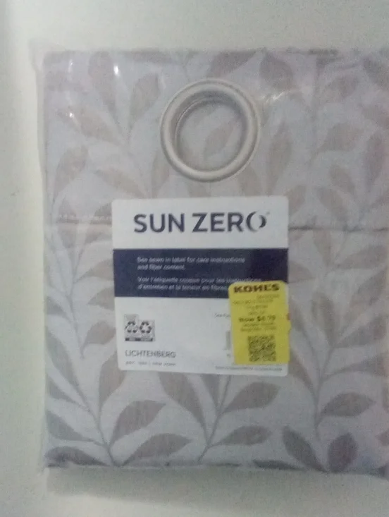 SUN ZERO Grommet Curtain Panel One Leaf Print NWT $27.99 Neutral