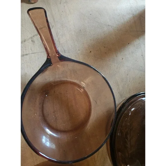 Visions by Corning Amber Glass Cookware Set 3pc Pots Pans w/Lids V-1.5-B V-1-B